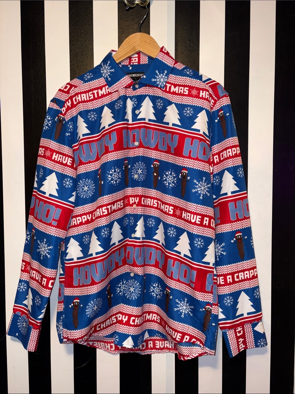 Mr.Hankey Suitmeister Festive Blue Holiday XMas Button-Up Size Large/16 Neck